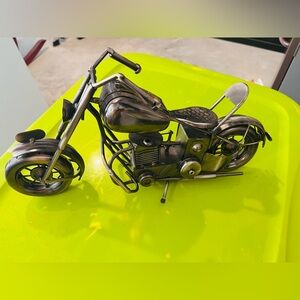 Metal Motorcycle Sculpture - Black and Silver